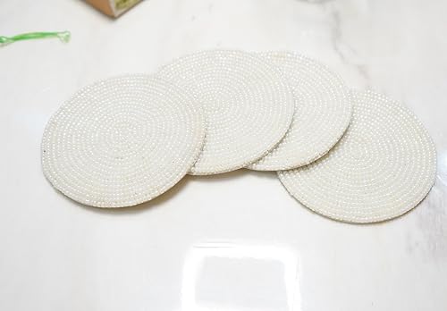 Ivory Handmade Beaded Coasters Set of 4 - 4-Inch Round Halloween Fall Holiday
