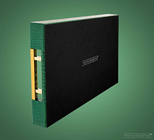 Elegant Rectangular Faux Leather Serving Tray with Gold Handles - Crocodile Green 17.5x12