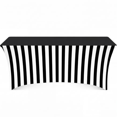 6ft Black and White Striped Spandex Tablecloth Halloween Decoration - Variation 1