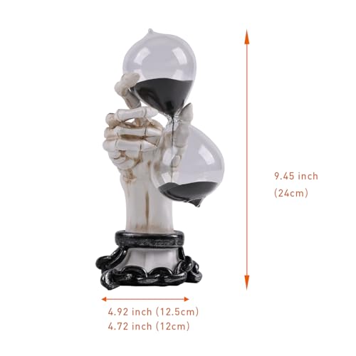 White Skeleton Hands Hourglass Figurine with Black Sand Halloween Decor
