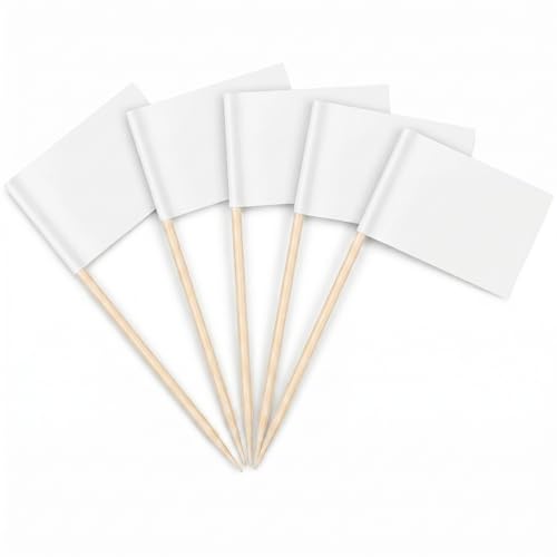 White Toothpick Flags for Food Labels & Cake Toppers - 100pcs