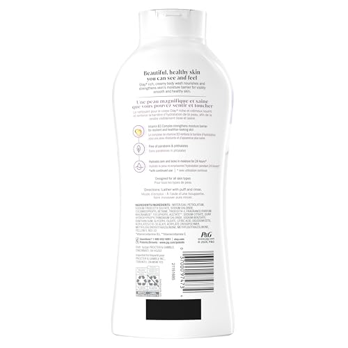 Olay Body Wash for Women, Age Defying with Vitamin E, 24hr Moisturizing, Hydrating & Refreshing, B3 Vitamin Complex, Free of Parabens & Phthalates, for All Skin Types, Scented, 22 fl oz (Pack of 4)