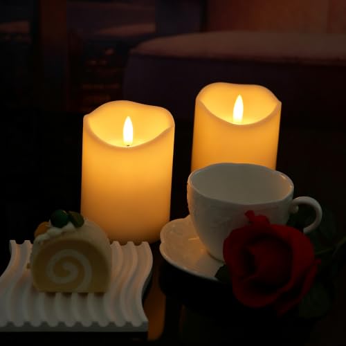 2 Pack Flameless Pillar Candles with Timer - 3 x 4 Inches, Realistic LED Decor