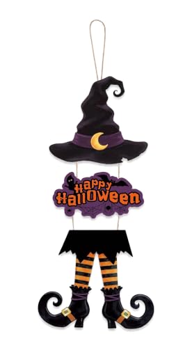 Halloween Door Sign Wreath Decorations - Witch Legs & Happy Greetings Set