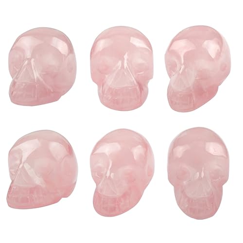 Pink Rose Quartz Crystal Skull Mini Figurines Set of 6 for Healing & Decor