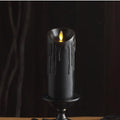 Black Wax Drip Flameless Candle Set - 3 x 6.5 Inch LED Moving Flame Pillars with Timer