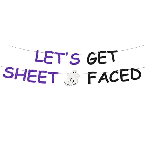 Halloween Ghost Banner with Glitter Black & Purple Decor for Party & Home