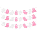 3 Pack Glitter Halloween Ghost Banner - Pink & White Hanging Decorations for Haunted House & Party