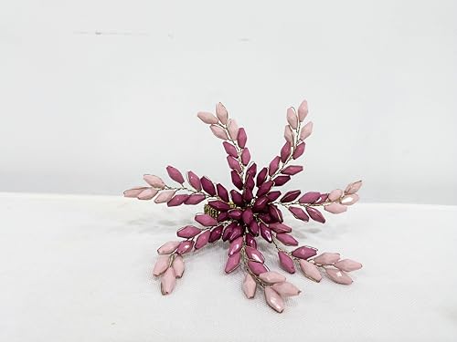 Pink Gold Beaded Napkin Ring Set of 12 with Leaves Design - Elegant Table Decor