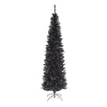 Black 6ft Artificial Tinsel Christmas Tree - Unlit Slim Holiday Tree with Full Branch Tips