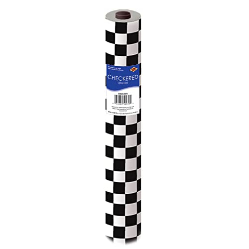 Disposable Plastic Checkered Tablecloth - Racing & 50s Party Decor - Black and White
