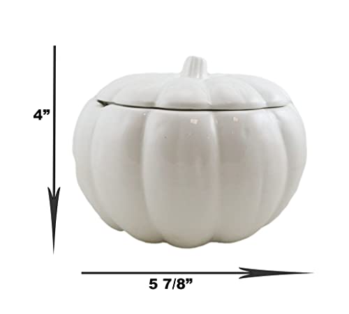 Ceramic Pumpkin Bowl with Lid - 6 Inch Harvest Pumpkin Serveware - White