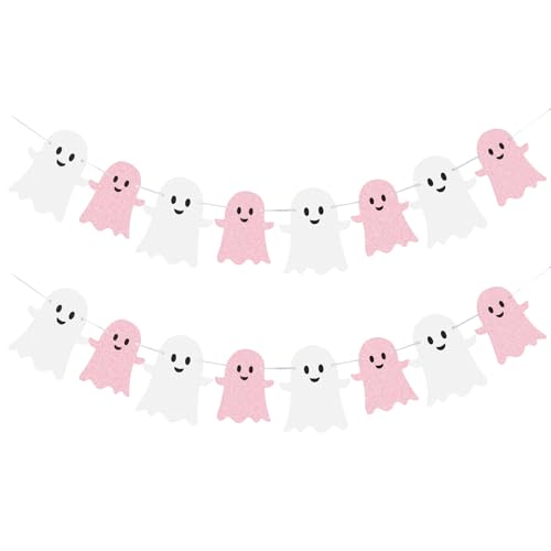 Pink and White Ghost Banner Set for Halloween and Parties - 2 Pieces Garland