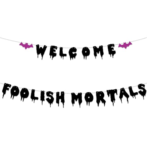 Halloween Welcome Foolish Mortals Banner Party Decorations - Haunted House Decor