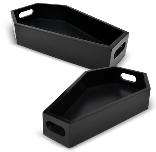 Halloween Coffin Serving Trays Set of 2 Black Wood Gothic Decor