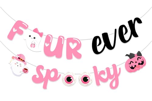 Halloween 4th Birthday Banner - Pink Black Spooky Party Decorations for Girls