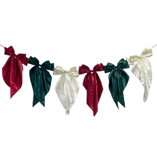 Christmas Bow Garland - Holiday Party Decorations for Home & Events, 6 Bows