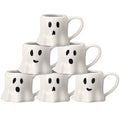 White Ghost Mug Set - Halloween Ceramic Coffee Cups 11 oz, 6 Pieces