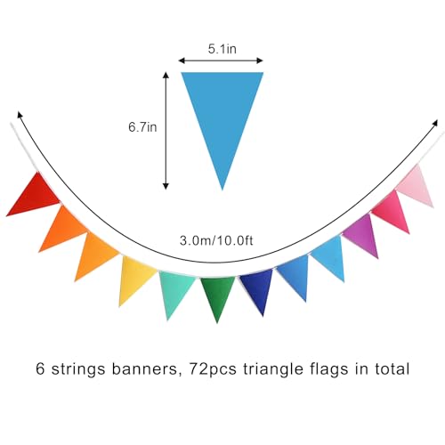 Rainbow Triangle Banners Set for Party Decorations - 72PCS Garland Flags
