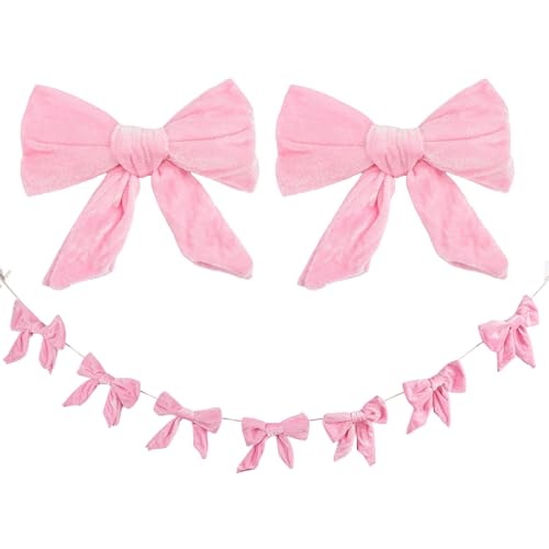 Pink Velvet Bow Garland 8.2FT Wall & Window Decoration for Party & Holidays