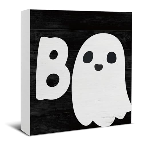Halloween Ghost Wooden Sign Decor - Spooky Holiday Wall or Table Sign