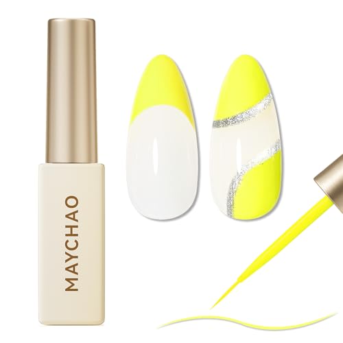 Neon Yellow Gel Liner Nail Art Polish with Built-in Thin Brush - 8ml