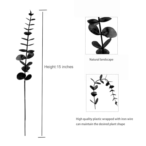Artificial Eucalyptus Stems Black 36Pcs Faux Greenery for Wedding Decor & Home Centerpieces
