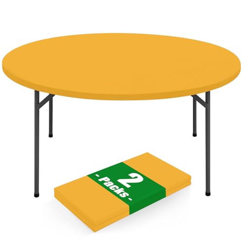 Fitted Round Tablecloth 45-56 Inches Elastic Spandex Cover Mustard Yellow