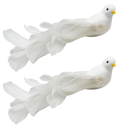 White Glitter Birds Clip-On Christmas Tree Decorations Set of 2 - 8 Inches