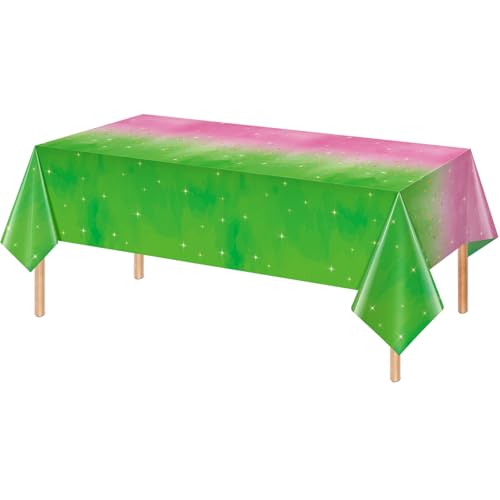 1pcs Pink and Green Witch Party Tablecloth - 54x108 Inch Disposable Rectangular Cover for Kids Baby Shower Birthday