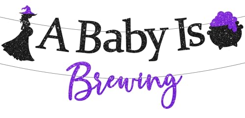 Halloween Baby Shower Banner - Glitter 'A Baby Is Brewing' Decorations