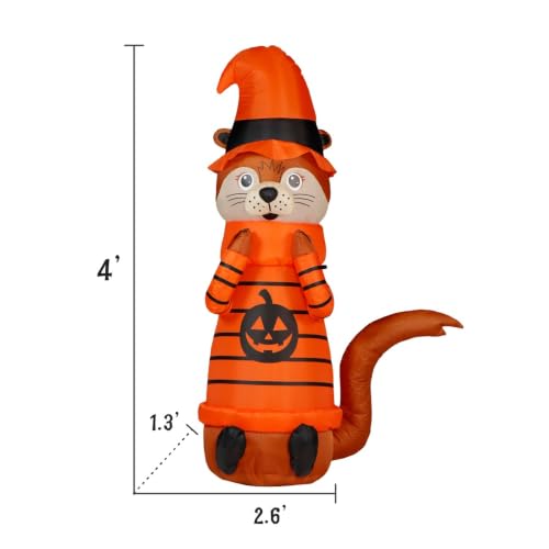 4 Ft Lighted Halloween Inflatable Otter in Witch Costume Yard Decor