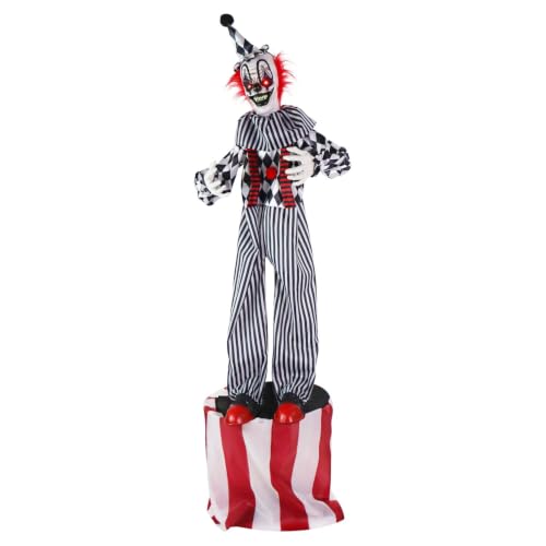 5.9-Ft. Talking Clown Animatronic on Stage Halloween Prop - Variation of 6ft Clown on Stand