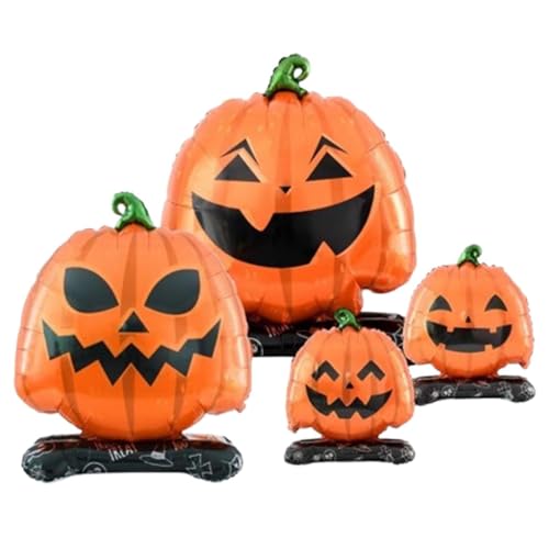 Halloween Pumpkin Balloons Kit - 4 Aluminum Foil Standing Decor Sets