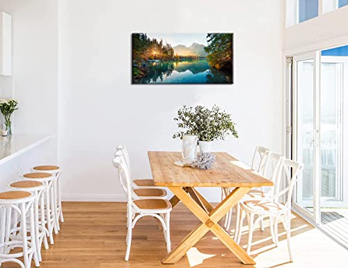Autumn Lake Canvas Wall Art 40x20 Inches - Colorful Summer Landscape Print