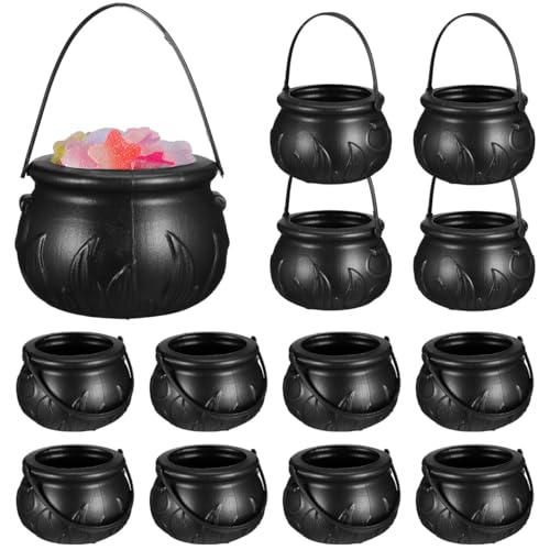 Halloween Cauldron Candy Holder Set - Mini Plastic Witch Kettles for Party Decoration