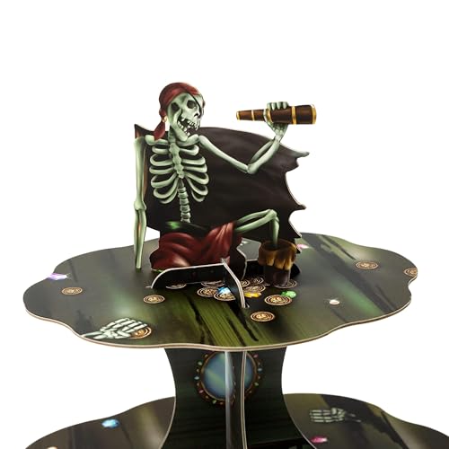 Halloween Pirate Skull Cupcake Stand 3-Tier Dessert Display for Themed Parties