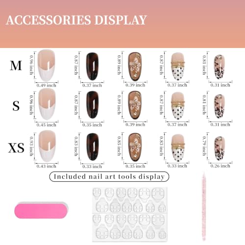 Floral Polka Dot Style 30Pcs Almond Medium Fake Nails with Leopard & Flower Design