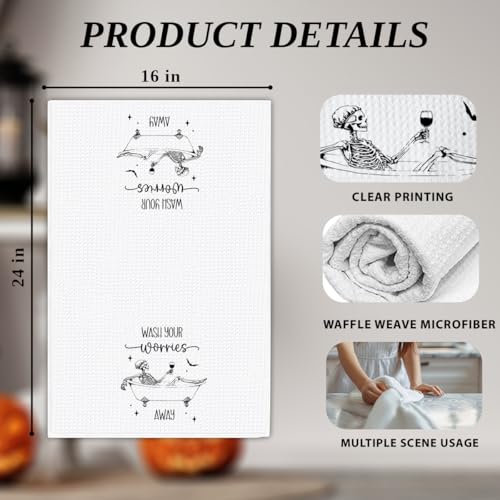 Funny Gothic Halloween Hand Towels - Skull Decor Kitchen & Bathroom, 14 Color Variant