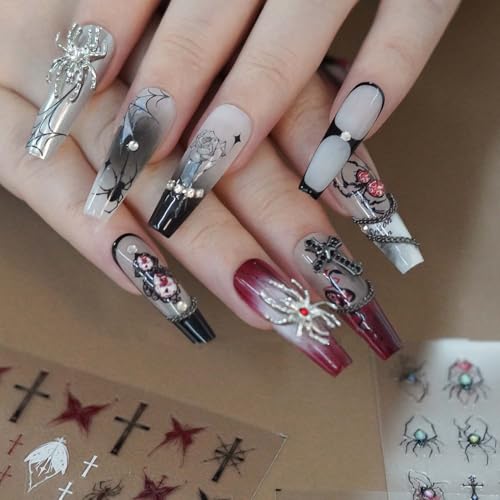 15pcs Silver Rhinestone Spider Nail Charms Halloween Nail Art Decorations