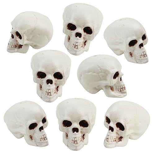 Halloween Skull Heads Decor - 8 Pieces Plastic Realistic Human Skeletons - 1.8 x 2 x 2.4 Inches