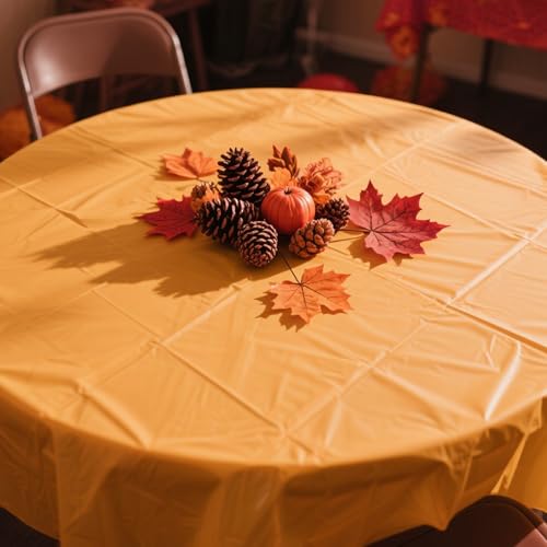 Fall Plastic Tablecloth 12 Pack - Autumn Colors Waterproof Round Table Cover - Fall-9