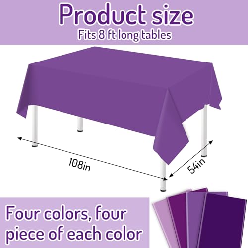Purple Plastic Tablecloth 16Pcs 54x108 Inch Waterproof Party Cover - Gradient Purple