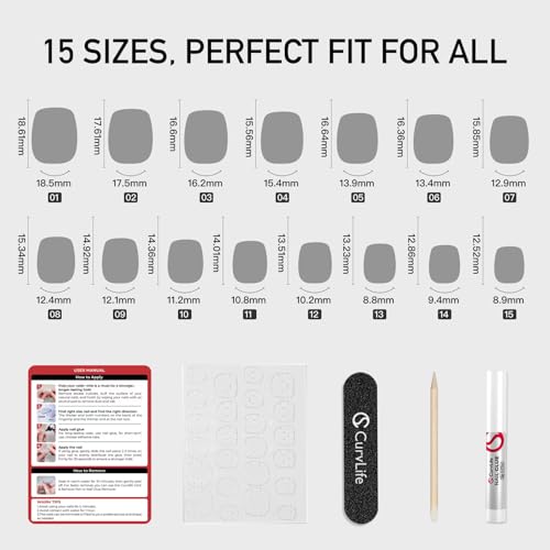 CurvLife Short Square Fall Press-On Nails - Black Gel French Tips, Handmade, Natural Fit