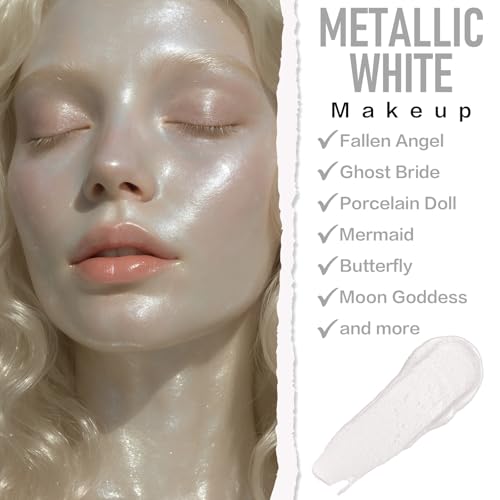 Pearl White Face & Body Paint Kit with Metallic Finish - Halloween & Cosplay