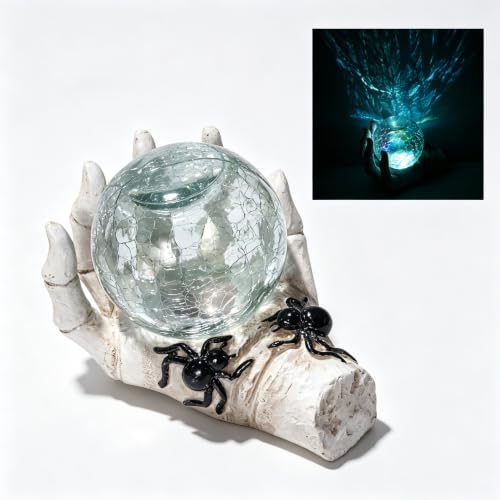 Halloween Snow Globe Crystal Ball LED Decor White Skeleton Hand - Spooky Indoor Display