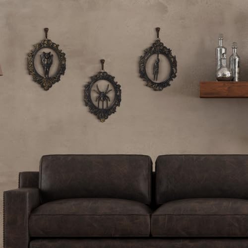Gothic Halloween Wall Decor Set - Ornate Resin Oval Frames with Bat, Ghost & Spider Reliefs, 3 Pieces