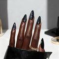 Black Press on Nails Medium Almond with Starry Sky Glitter - Style-4
