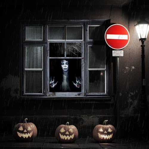 Ghost Halloween Curtain Set - Creepy Window & Door Cover, 2 Pack, 32x47 Inches - Ghost Variation
