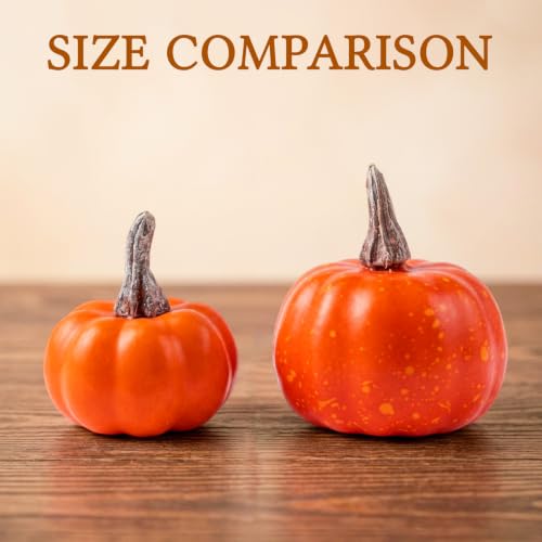 Orange Artificial Pumpkins Set - 24 Pcs Fall Halloween Thanksgiving Decor